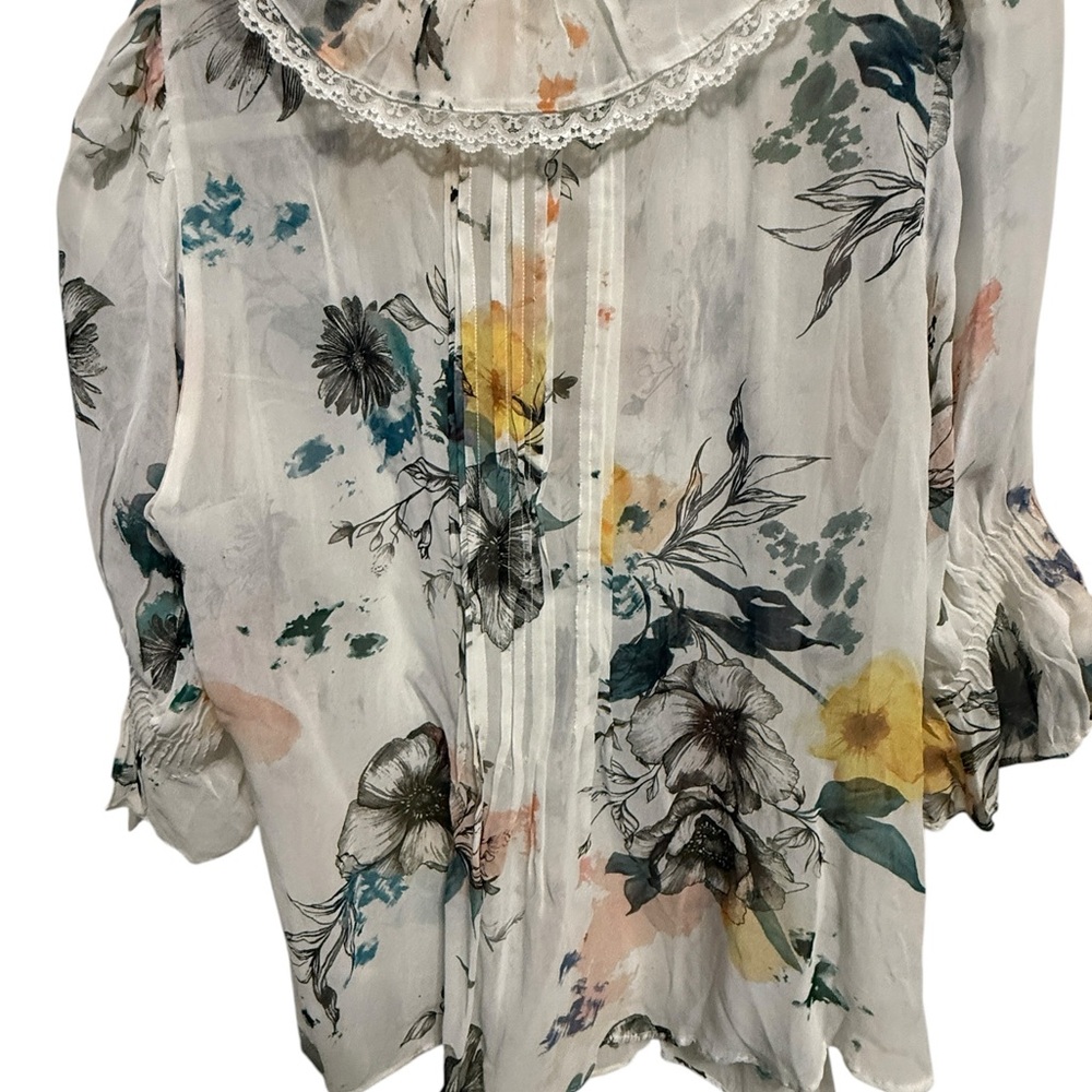 Anthropologie sheer floral lace detailed blouse size XS ( runs large:) NWOT - Picture 5 of 13